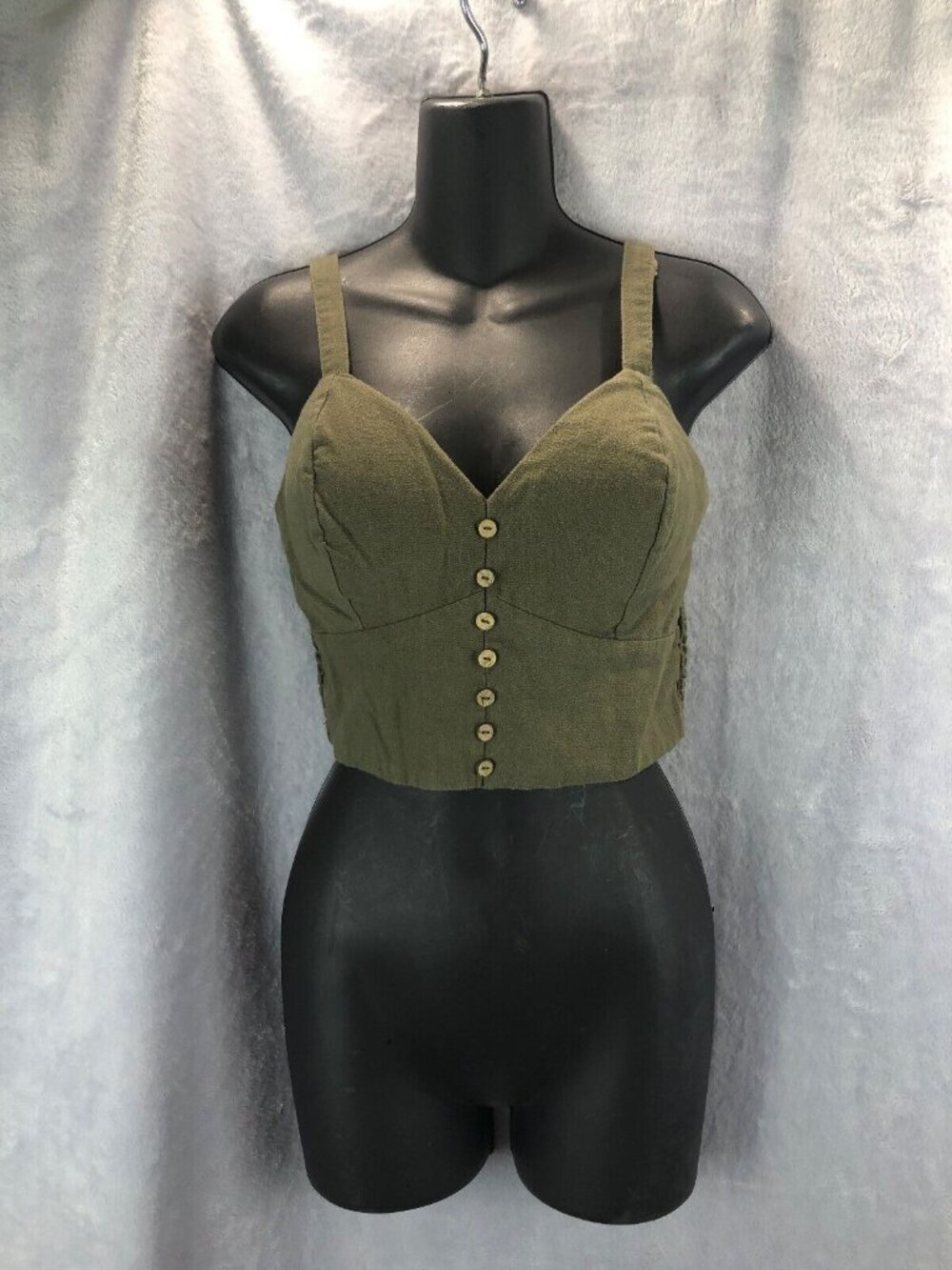 Haute Monde Cropped Bustier Top Sz S Buttons Elastic Stretch Back